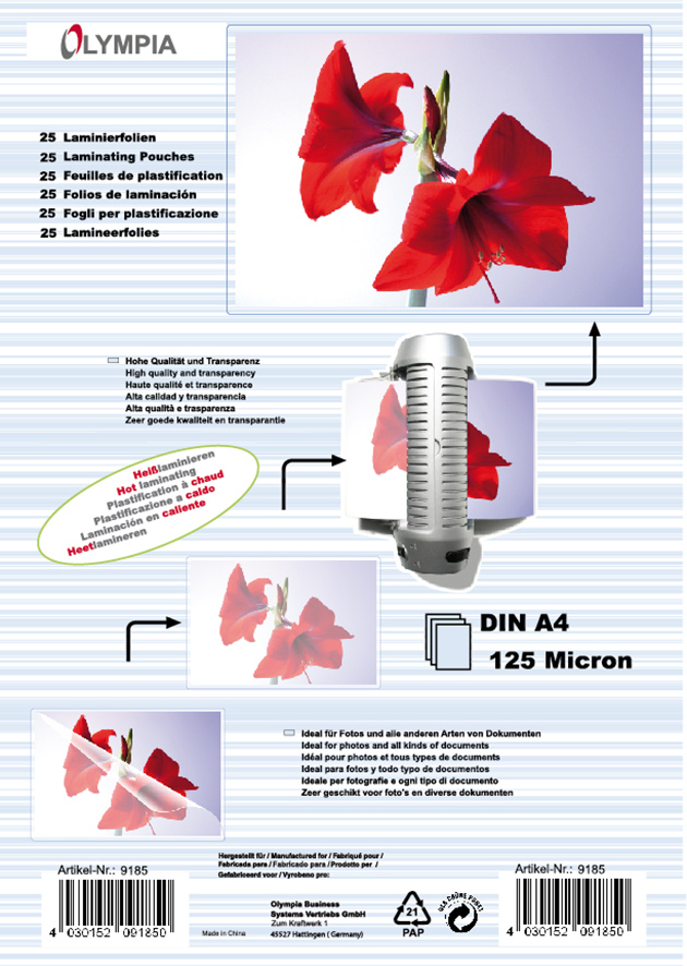 Lamination pouches DIN A4 - 125 micron