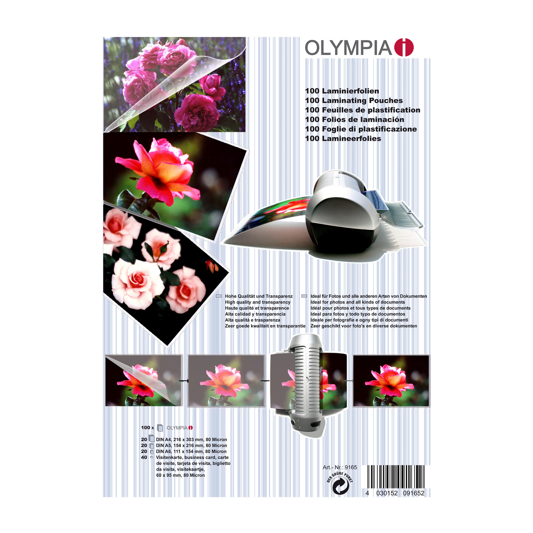 Lamination pouches DIN A4, DIN A5, DIN A6, visiting cards